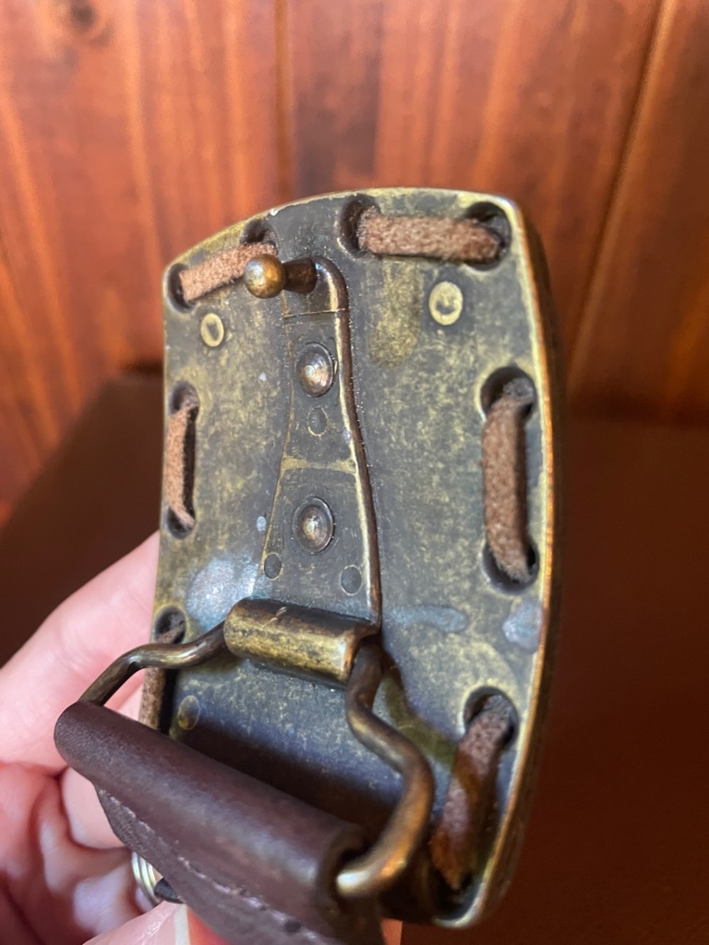 Brown Leather Women's Belt with Floral Tooled Buckle - Picture 3 of 5